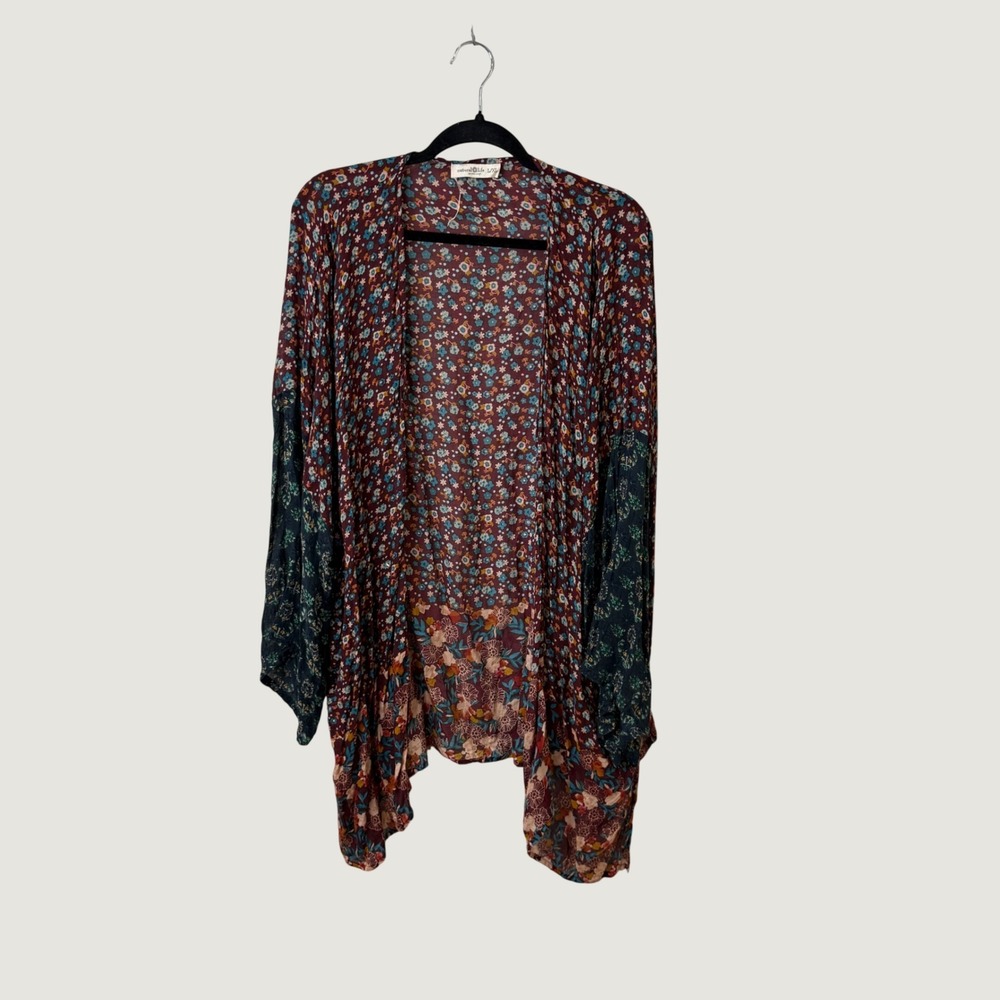 Natural Life Floral Patchwork Kimono Wrap Multicolor L/XL Boho Cottagecore